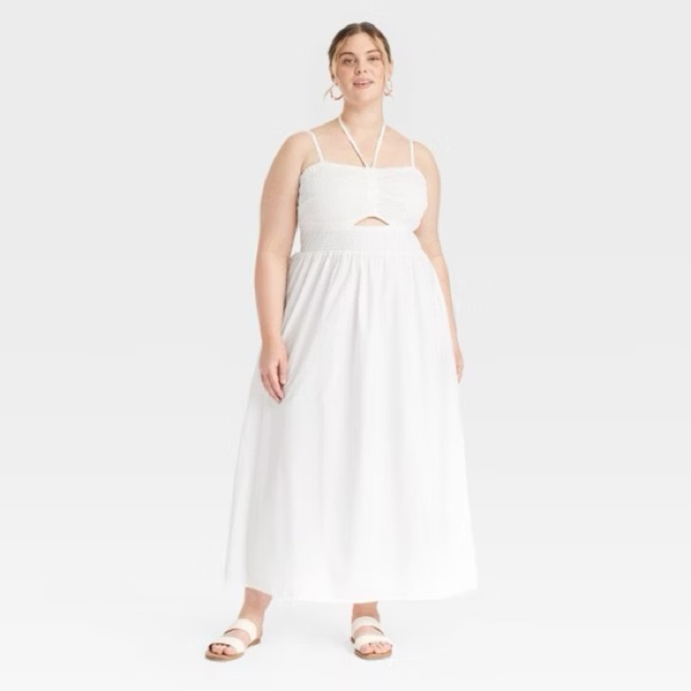 Women's Smocked Cut-Out Maxi Sundress - Universal Thread White XS - Picture 9 of 10